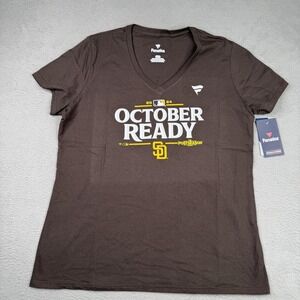 San Diego Padres Shirt Womens Large Brown MLB Baseball Fanatics V Neck Tee